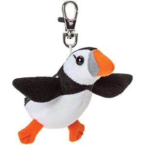 Pluche knuffeldier Papegaaiduiker vogel sleutelhanger - zwart/wit - 9 cm - clip sluiting -