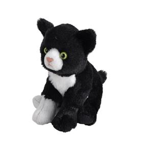 Pluche knuffel kat/poes zwart met wit van 13 cm -