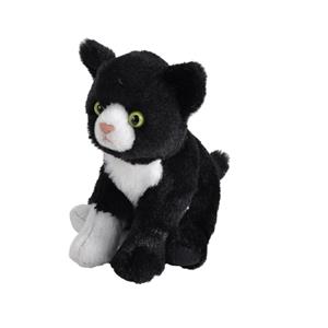 Wild Republic Pluche knuffel kat/poes zwart met wit van 13 cm -