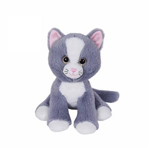 Sandy Knuffeldier Kat/poes Minous - zachte pluche stof - dieren knuffels - grijs/wit - 23 cm -