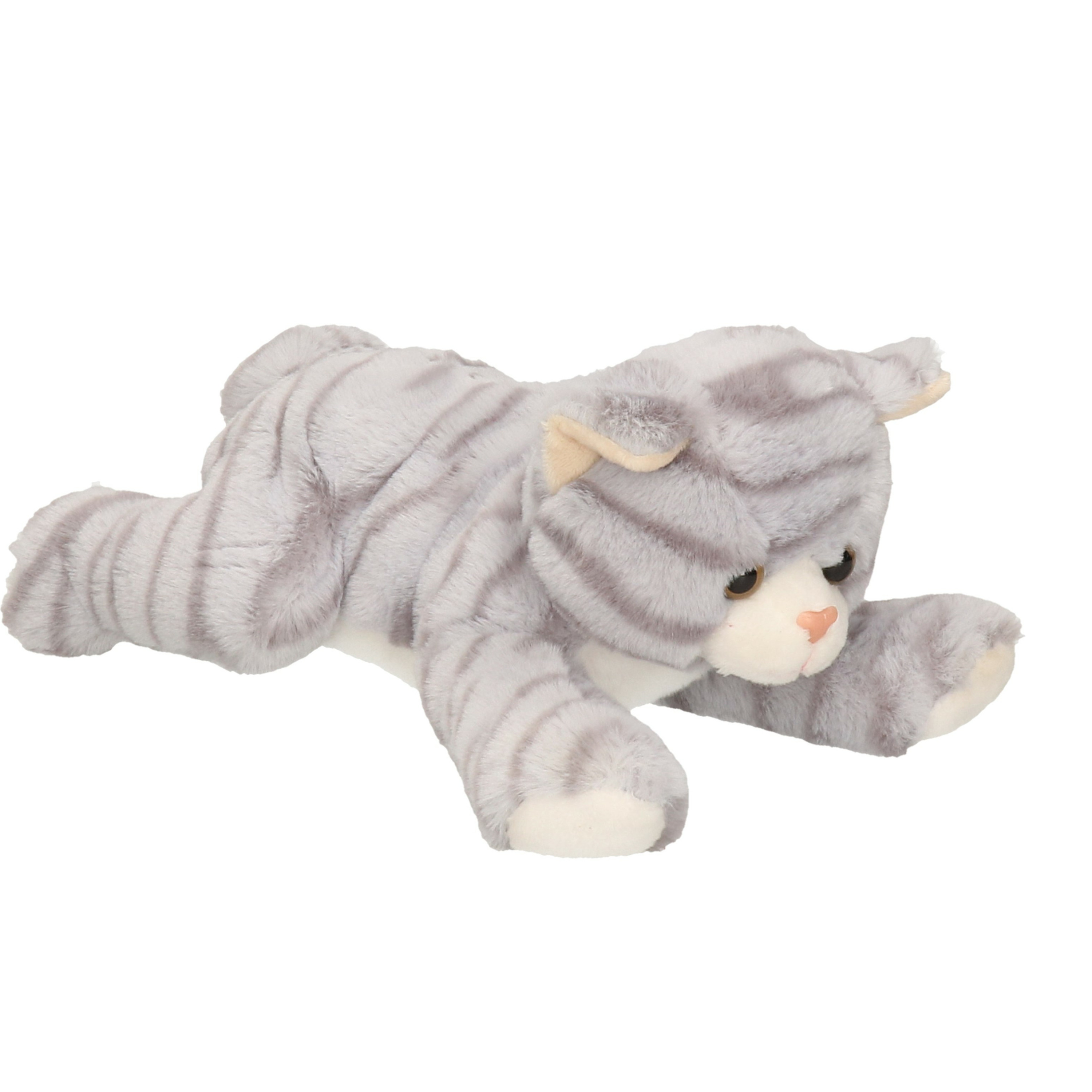 Merkloos Pluche grijze poes/kat knuffel liggend 25 cm speelgoed -