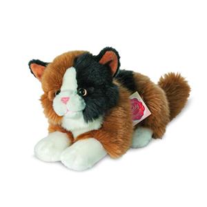 Hermann Teddy Knuffeldier kat/poes - zachte pluche stof - premium kwaliteit knuffels - bruin/zwart/wit - 20 cm -