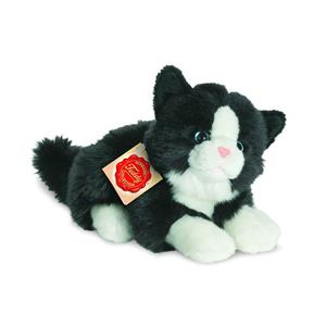 Hermann Teddy Knuffeldier kat/poes - zachte pluche stof - premium kwaliteit knuffels - zwart/wit - 20 cm -