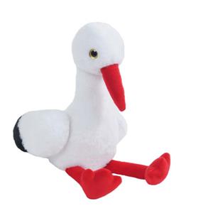 Sandy Knuffeldier Ooievaar Kaya - zachte pluche stof - dieren/vogel knuffels - wit/rood - cm -