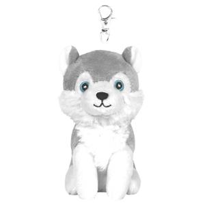Knuffeldier Husky hond Billy - sleutelhangers - dieren knuffels - grijs/wit - 11 cm -