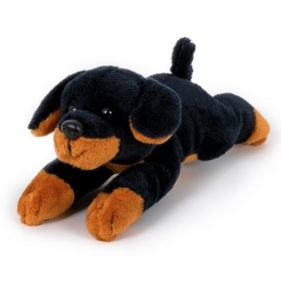 Heunec Pluche zwart/bruine rottweiler honden knuffel 13 cm speelgoed -