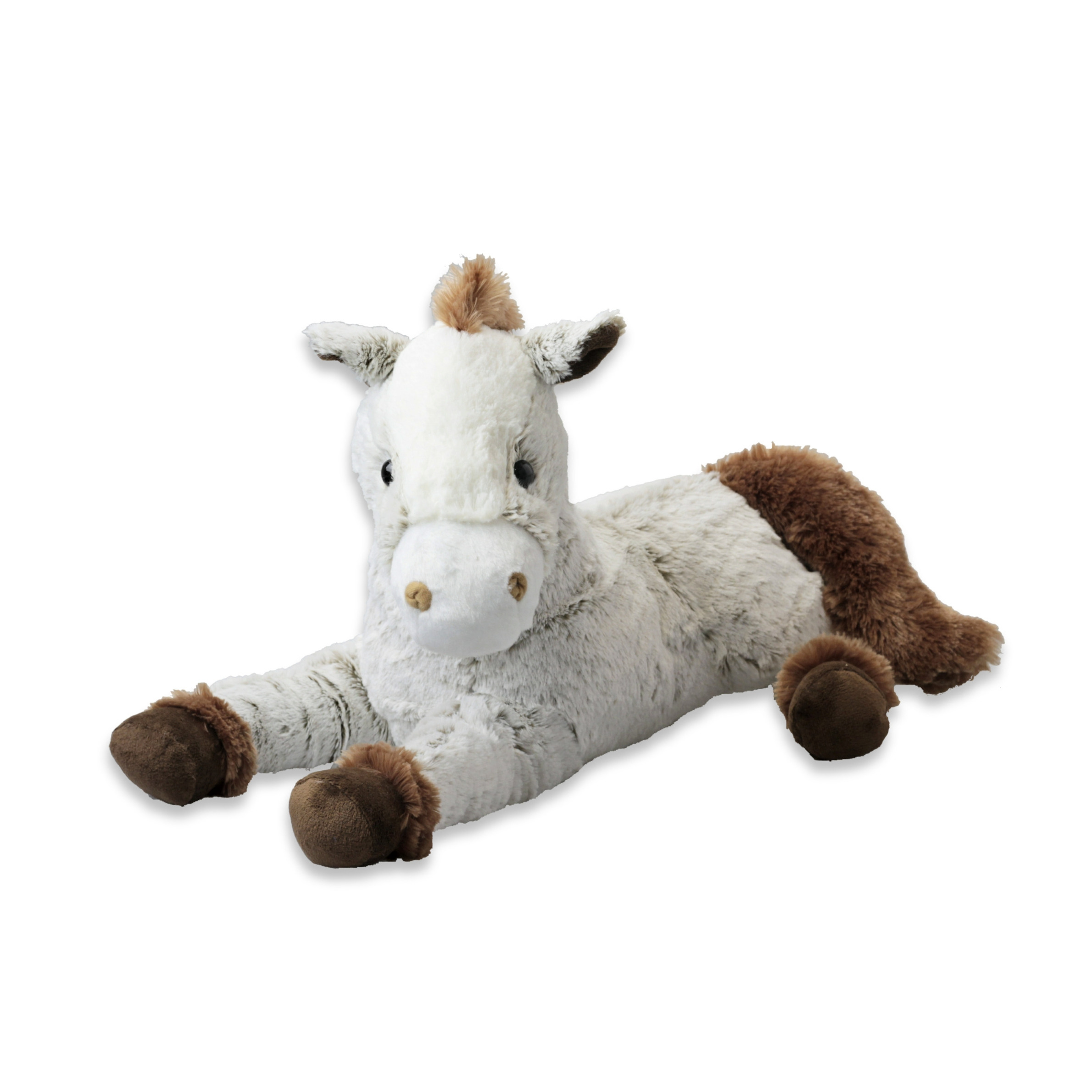 Inware Pluche paard knuffel - liggend - wit/bruin - polyester - 45 cm -
