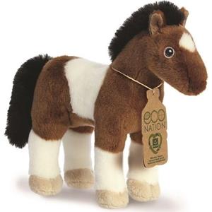 Aurora Eco Nation Pluche knuffeldier paard - bruin/wit - 28 cm - Boerderijdieren thema -