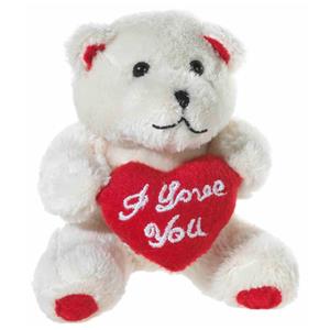 Heunec Pluche beertjes knuffel beige van 10 cm met een I LOVE YOU hartje -