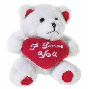 Heunec Pluche beertjes knuffel wit van 10 cm met een I LOVE YOU hartje -