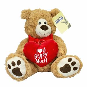 Merkloos Pluche knuffelbeer/teddybeer met I love you hartje - met geluid - licht bruin - 25 cm -