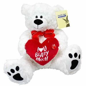 Merkloos Pluche knuffelbeer/teddybeer met I love you hartje - met geluid - wit - 30 cm -