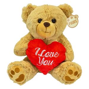 Dino Puppets Valentijn I Love You knuffel beertje - zachte pluche - rood hartje - cadeau - cm - lichtbruin -