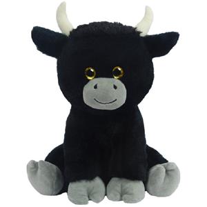 Sandy Knuffeldier Stier/koe Herman - zachte pluche stof - dieren knuffels - zwart - 24 cm -