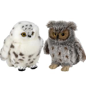 Nature Planet Uilen vogels zachte pluche knuffels 2x stuks - Oehoe uil en Sneeuwuil van 18 cm -