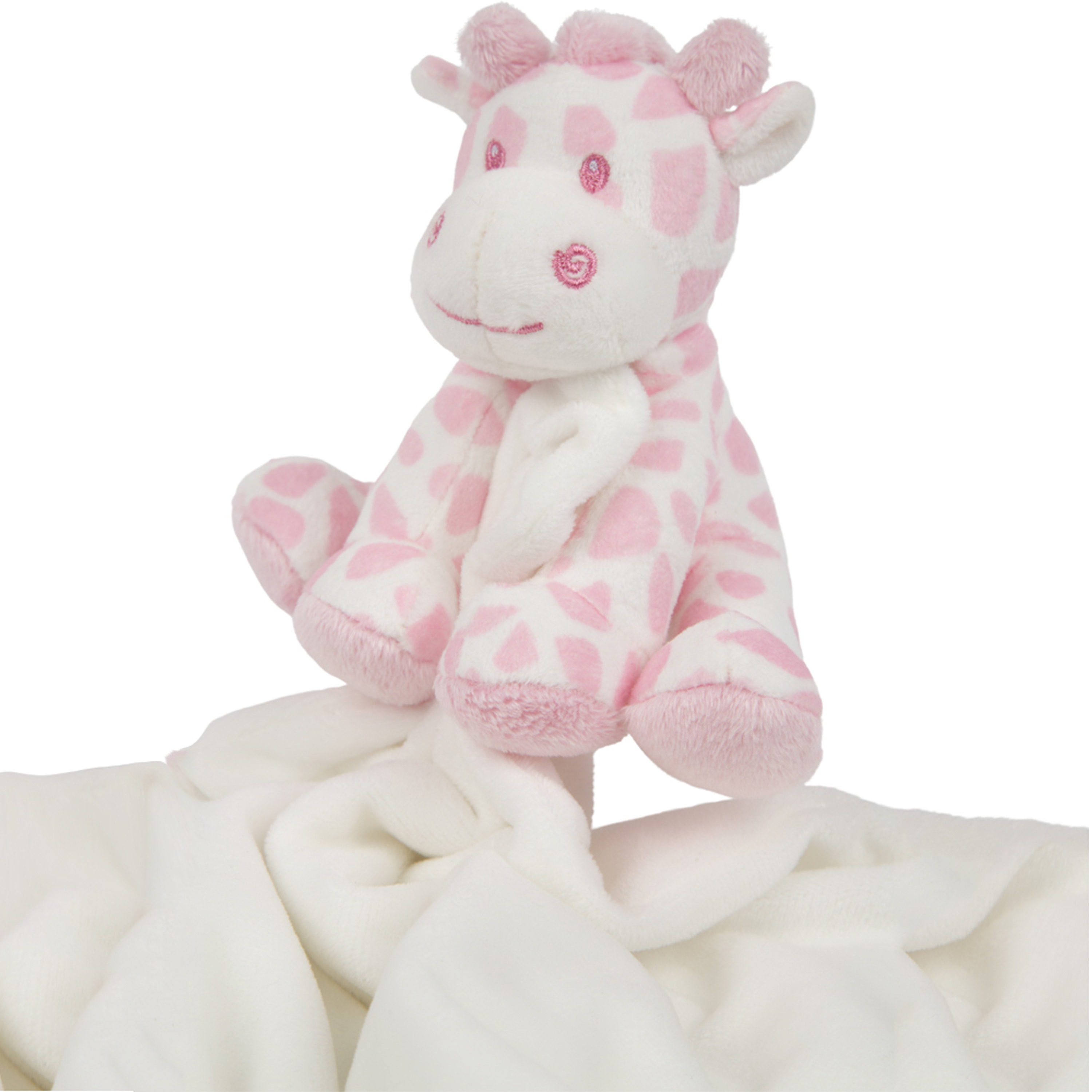 Suki Gifts pluche gevlekte giraffe knuffeldier - tuttel doekje - roze/wit - 30 cm -
