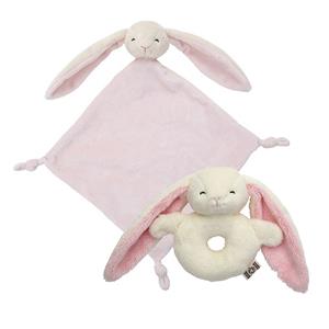 Nature Planet Pluche dieren setje konijn knuffel rammelaar 15 cm en tutteldoekje cm -