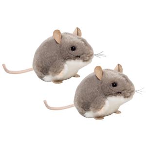 Knuffeldier Muis - 2x - zachte pluche stof - premium kwaliteit knuffels - grijs - 9 cm -