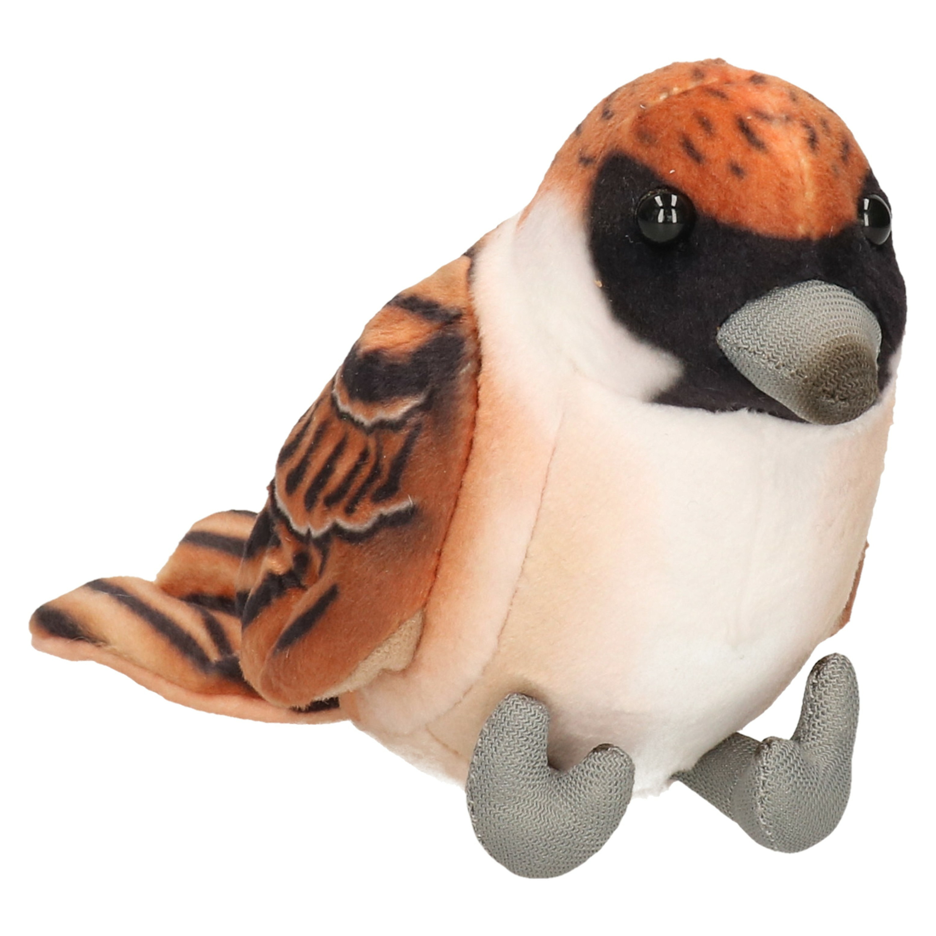 Uni Toys Knuffeldier Huismus vogel - zachte pluche stof - bruin - 10 cm -