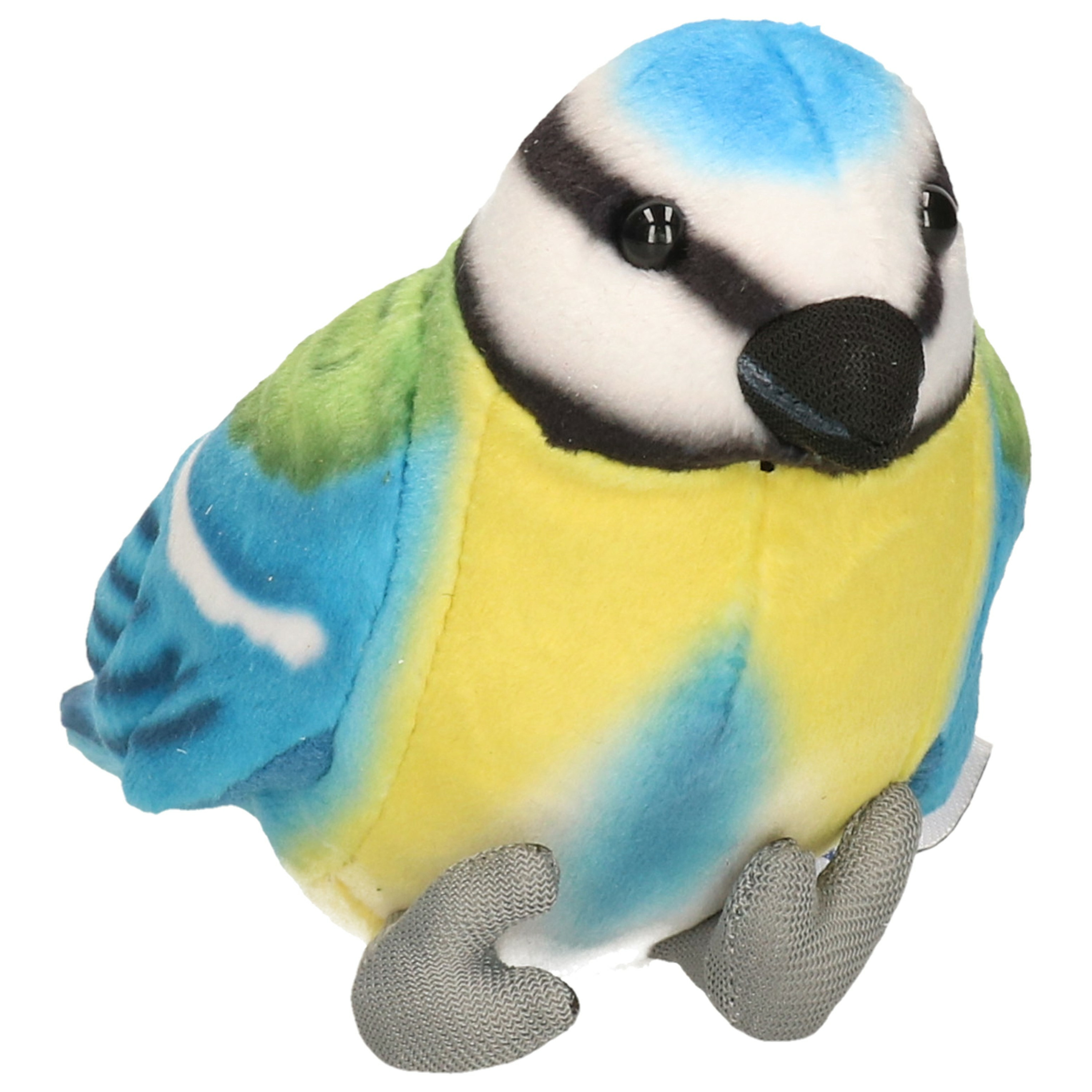 Uni Toys Knuffeldier Pimpelmees vogel - zachte pluche stof - blauw/geel - 10 cm -