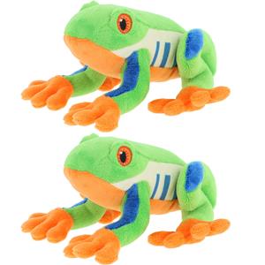 Keel Toys pluche Boomkikker knuffeldier - 2x - multi kleuren - zittend - 15 cm -