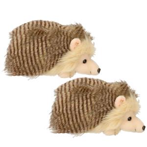 Uni Toys Knuffeldier Egel - 2x - zachte pluche stof - bruin - 23 cm - dieren speelgoed -