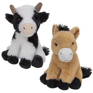 Nature Planet Pluche boerderijdieren knuffels Koe en Paard setje van 19 en 17 cm -