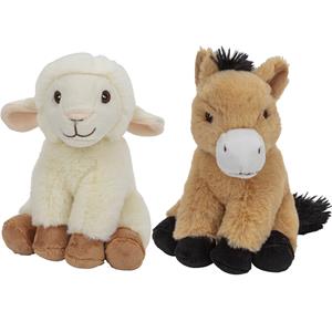 Nature Planet Pluche boerderijdieren knuffels Schaap en Paard setje van 17.5 en 17 cm -