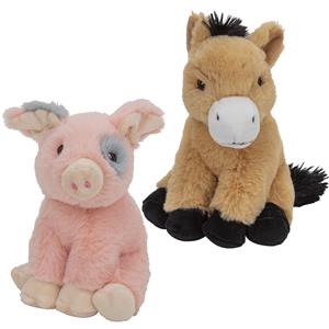 Nature Planet Pluche boerderijdieren knuffels Varken en Paard setje van 18 en 17 cm -