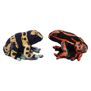 PIA Soft Toys Knuffeldier Kikkers - Giftige boomkikkers - 2x stuks - dieren knuffels - rood en geel - 24 cm -