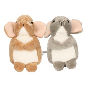 Hermann Teddy Knuffeldier Muizen - 2x stuks - zachte pluche stof - kwaliteit knuffels - grijs/bruin - 11 cm -