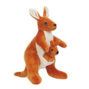 Knuffeldier Kangoeroe met jong - zachte pluche stof - dieren knuffels - bruin - 23 cm -