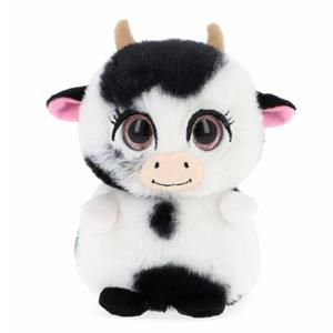 Knuffeldier kleine koe - zachte pluche stof - premium kwaliteit knuffels - wit/zwart - 14 cm -