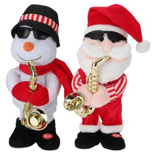 Tender Toys Kerstpoppen - kerstman en sneeuwpop - dansend met muziek - 35 cm -