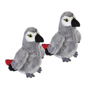 Ravensden Pluche grijze roodstaartpapegaai knuffel - 2x - 15 cm - Papegaaien vogel knuffels -
