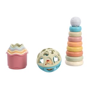 Top1Toys Jipy Bioplastic Deluxe Giftset stapeltoren bad  stapelbekertjes en speel ratelbal 3 delig assorti
