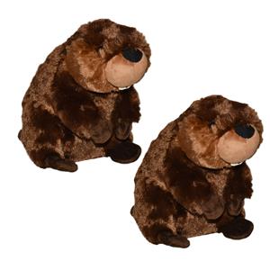 Pluche bever knuffel - 2x - 30 cm - bruin - dieren knuffels -