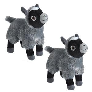 Wild Republic Geitje - 2x - pluche knuffel dier - grijs/zwart - 20 cm -