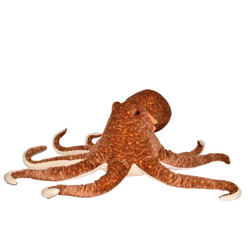Wild Republic Inktvis/Octopus pluche knuffeldier - bruin - 76 cm - extra groot - knuffels -