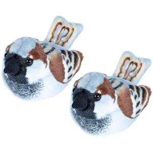 Wild Republic 2x stuks pluche huismus vogel knuffel 14 cm -