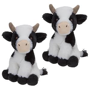 Nature Planet pluche knuffel Koe - 2x - 23 cm - zwart/wit - boerderij dieren knuffels -