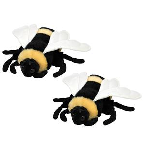 Knuffeldier Honingbij/bijen - 2x - pluche knuffel - geel/zwart - 15 cm -