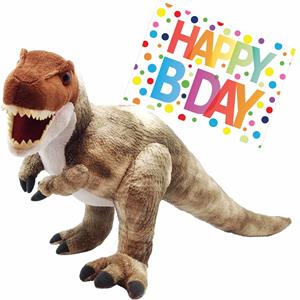 Wild Republic Pluche knuffel Dino T-rex van cm met A5-size Happy Birthday wenskaart -