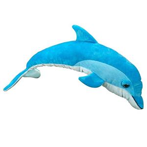 Nature Planet Knuffeldier dolfijn - zachte pluche stof - veel details - blauw - 60 cm -