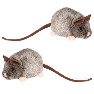 Nature Planet pluche knuffeldier muis - 2x - grijs/bruin - 12 cm - muizen knuffels -