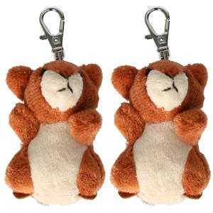 Nature Planet Knuffeldier eekhoorn sleutelhanger - 2x - zachte pluche stof - veel details - bruin - -
