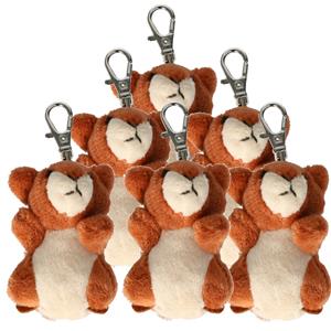Nature Planet Knuffeldier eekhoorn sleutelhanger - 6x - zachte pluche stof - veel details - bruin - -