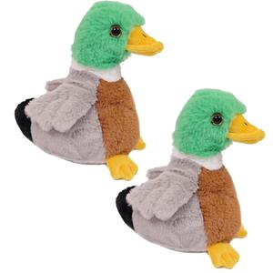 Knuffeldier Wilde Eend - 2x - zachte pluche stof - kleurenmix - kwaliteit knuffels - 16 cm -
