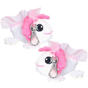Nature Planet Knuffeldier axelotl sleutelhanger - 2x - zachte pluche stof - veel details - wit - 6 c -