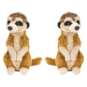 Wild Republic Set van 2x stuks pluche bruine stokstaartjes knuffel 20 cm speelgoed -